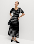 Ruched Midi Tea Dress