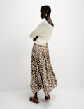 Animal Print Pleated Midaxi Skirt