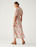 Floral V-Neck Midi Waisted Dress