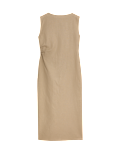 Linen Rich Ruched Midaxi Bodycon Dress