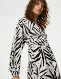 Printed V-Neck Midi Tea Dress