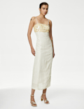 Linen Blend Embellished Midaxi Column Dress