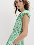 Gingham Puff Sleeve Midi Waisted Dress