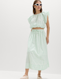 Pure Cotton Striped Midi Circle Skirt