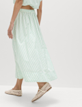 Pure Cotton Striped Midi Circle Skirt