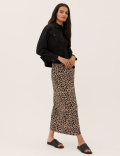 Animal Print Ribbed Maxi A-Line Skirt