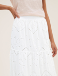 Pure Cotton Broderie Midi Tiered Skirt