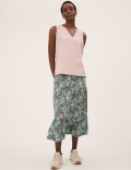 Pure Cotton Ditsy Floral Midi Tiered Skirt