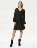 Printed V-Neck Mini Tiered Dress