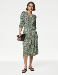 Printed Tie Neck Midi Tiered Dress