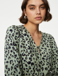 Printed Tie Neck Midi Tiered Dress