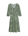 Printed Tie Neck Midi Tiered Dress
