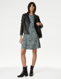 Jersey Printed Round Neck Mini Skater Dress