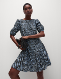 Pure Cotton Printed Mini Waisted Dress
