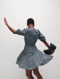 Pure Cotton Printed Mini Waisted Dress