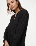 Cotton Rich Textured V-Neck Mini Shift Dress
