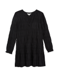 Cotton Rich Textured V-Neck Mini Shift Dress