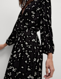 Printed V-Neck Knee Length Wrap Dress