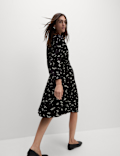 Printed V-Neck Knee Length Wrap Dress