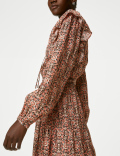 Printed V-Neck Ruffle Mini Waisted Dress