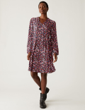 Printed Tie Neck Tiered Dress