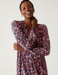 Printed Tie Neck Tiered Dress