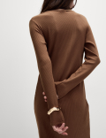 Cotton Blend Round Neck Midi Column Dress