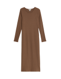 Cotton Blend Round Neck Midi Column Dress