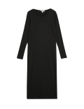 Cotton Blend Round Neck Midi Column Dress
