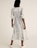 Floral Tie Neck Midi Waisted Dress