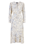 Floral Tie Neck Midi Waisted Dress