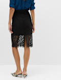 Cotton Blend Lace Knee Length Pencil Skirt