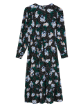 Floral Round Neck Midi Waisted Dress