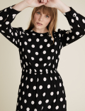 Polka Dot Round Neck Midi Waisted Dress