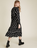 Polka Dot Round Neck Midi Waisted Dress