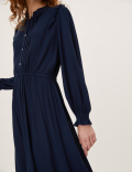 Pintuck Button Front Midi Waisted Dress