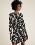 Floral Round Neck Mini Waisted Dress