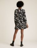 Floral Round Neck Mini Waisted Dress