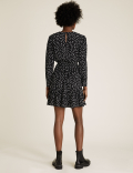 Heart Print Round Neck Mini Waisted Dress