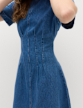 Denim Pintuck Midi Column Dress