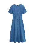 Denim Pintuck Midi Column Dress