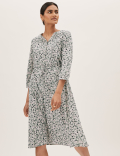 Pure Cotton Floral Midi Waisted Dress
