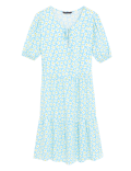 Printed Tie Neck Mini Tiered Dress