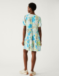 Printed Tie Neck Mini Tiered Dress