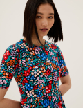 Jersey Ditsy Floral Midi Tiered Dress