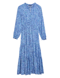 Animal Print Tie Neck Midi Waisted Dress