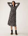 Jersey Printed Round Neck Midi Tiered Dress