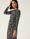 Jersey Printed Round Neck Midi Tiered Dress