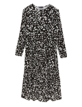 Jersey Printed Round Neck Midi Tiered Dress
