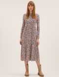 Jersey Floral Midi Tiered Dress